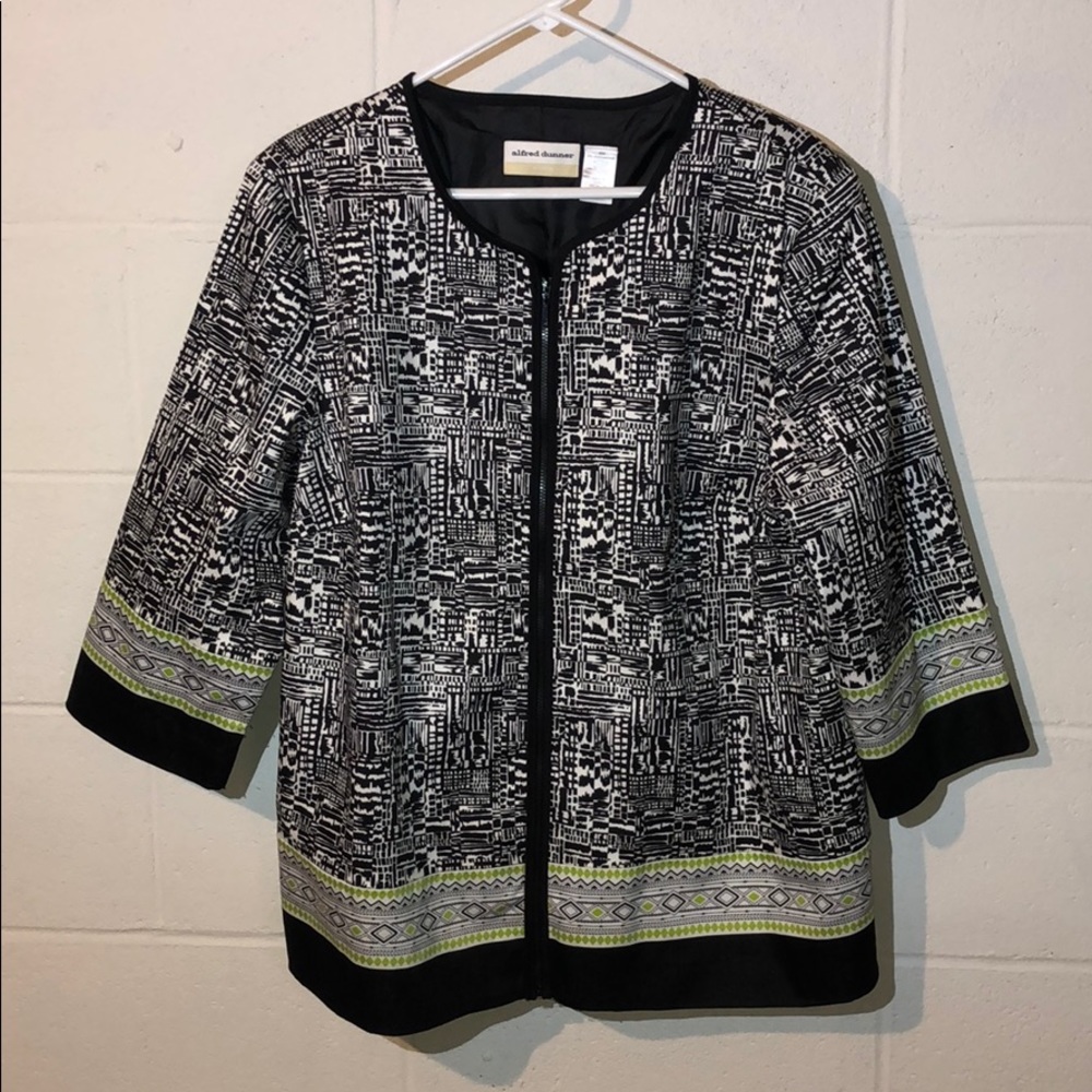 Alfred Dunner 16W Green Geometric Zip Front Jacket